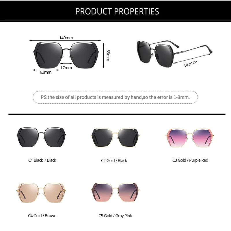 COASION Luxury Brand Design Square Polarized Sunglasses Women Retro Rivet Oversized Sun Glasses Shades for Women UV400 CA1349
COASION Luxury Brand Design Square Polarized Sunglasses Women Retro Rivet Oversized Sun Glasses Shades for Women UV400 CA1349