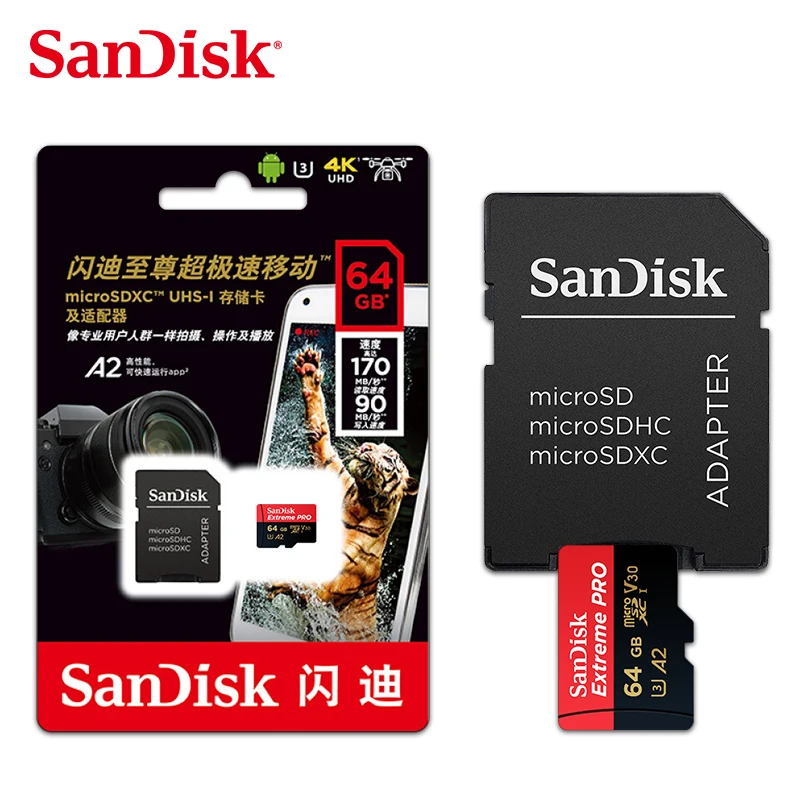 

5PCS Original SanDisk Extreme Pro Micro SD Card 64GB 128GB Up to 170MB/s A2 V30 U3 TF Card A1 Memory Card With SD Adapter for PC