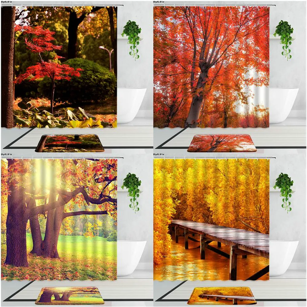 Beautiful Autumn Scenery Shower Curtains Forest Red Maple Yellow Leaves Natural Landscape Bathroom Curtain Non-Slip Bath Mats
Beautiful Autumn Scenery Shower Curtains Forest Red Maple Yellow Leaves Natural Landscape Bathroom Curtain Non-Slip Bath Mats