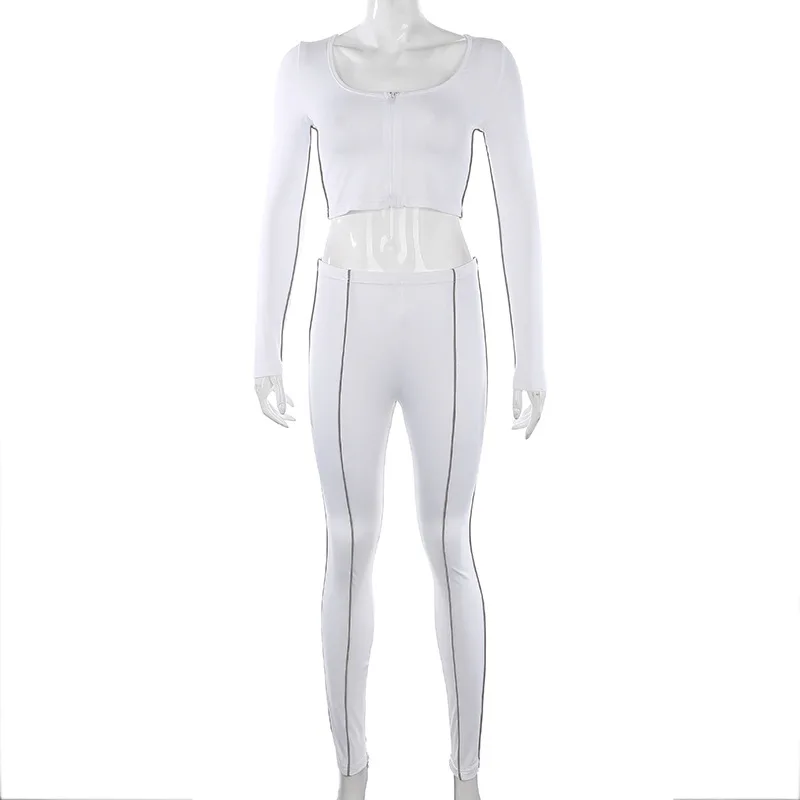 Women Sets Autumn Fitness Outfits Zipper Crop Top Leggings Skinny Two Piece Set Reflective Stripe Sportswear Workout Tracksuit
Women Sets Autumn Fitness Outfits Zipper Crop Top Leggings Skinny Two Piece Set Reflective Stripe Sportswear Workout Tracksuit