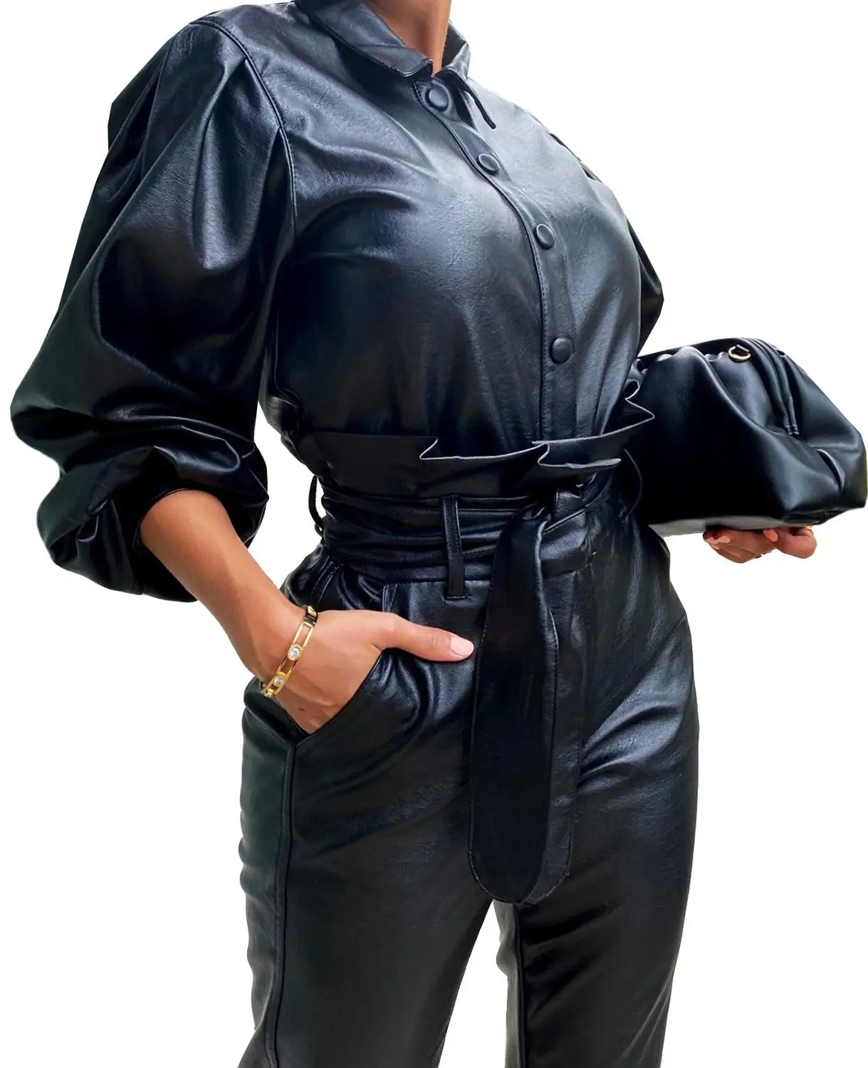 Fashion Solid Women PU Sets Lapel Collar Puff Sleeve Single Breasted High Waist Lace-up Ankle Bow Pants Outfits Nightclub Party
Fashion Solid Women PU Sets Lapel Collar Puff Sleeve Single Breasted High Waist Lace-up Ankle Bow Pants Outfits Nightclub Party