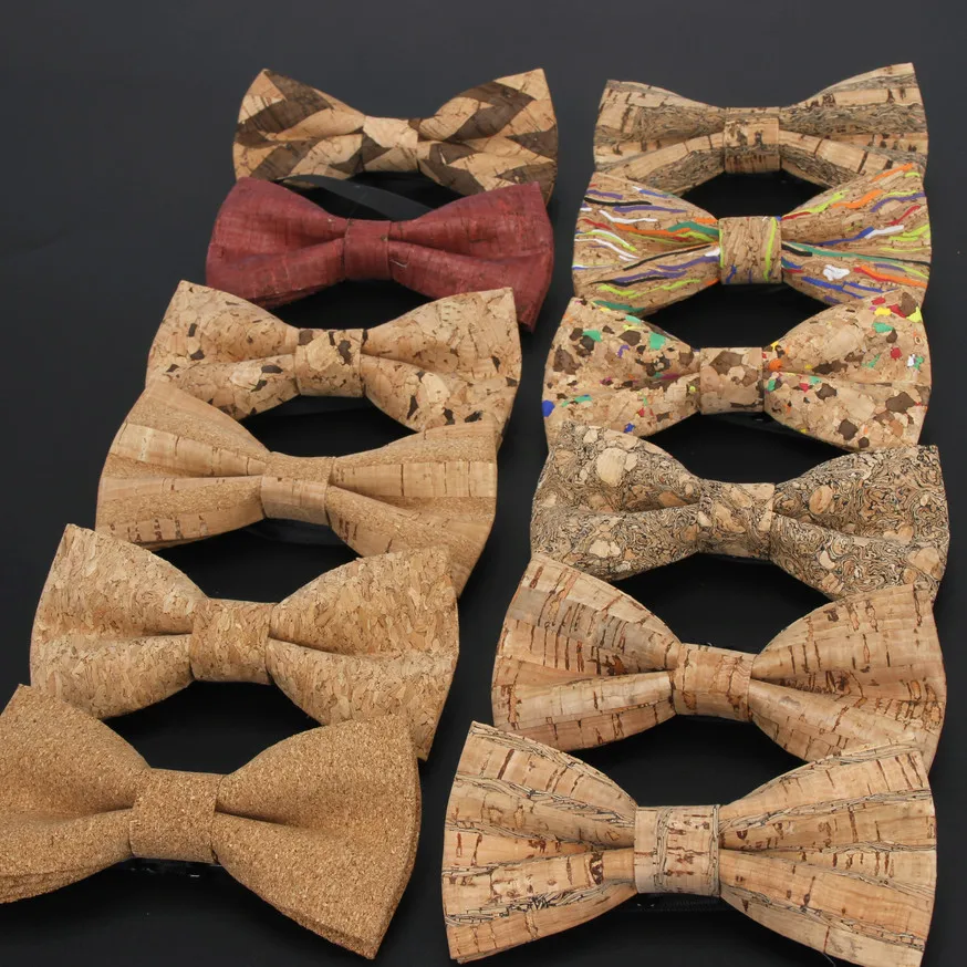 

NEW Cork Wood Men's Bow Tie Wooden Bow Ties Novelty Handmade Solid Stripe Bowtie For Men Wedding Party Accessories Neckwear