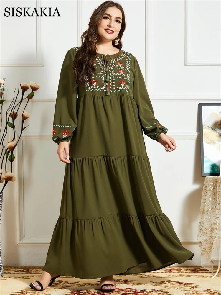 Siskakia Chic Ethnic Floral Embroidery Maxi Dress for Women Ramadan Eid 2021 Long Sleeve Arabic Oman Muslim Clothes Army Green
Siskakia Chic Ethnic Floral Embroidery Maxi Dress for Women Ramadan Eid 2021 Long Sleeve Arabic Oman Muslim Clothes Army Green