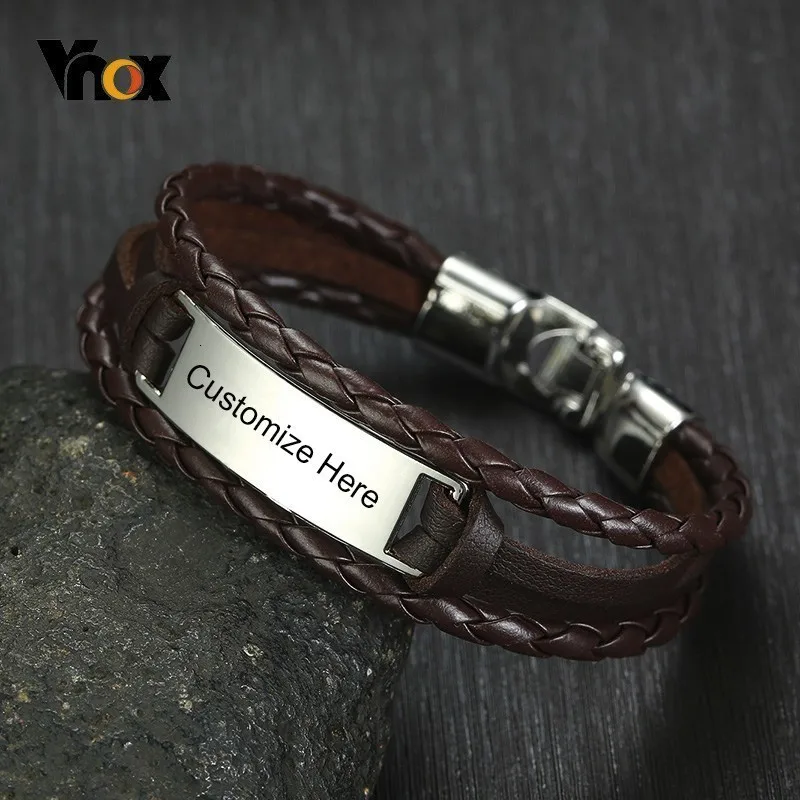 Vnox Free Custom ID Tag Triple Layers Leather Bracelets for Men Stainless Steel Bar Engrave Name Inspiration Pulseira
Vnox Free Custom ID Tag Triple Layers Leather Bracelets for Men Stainless Steel Bar Engrave Name Inspiration Pulseira