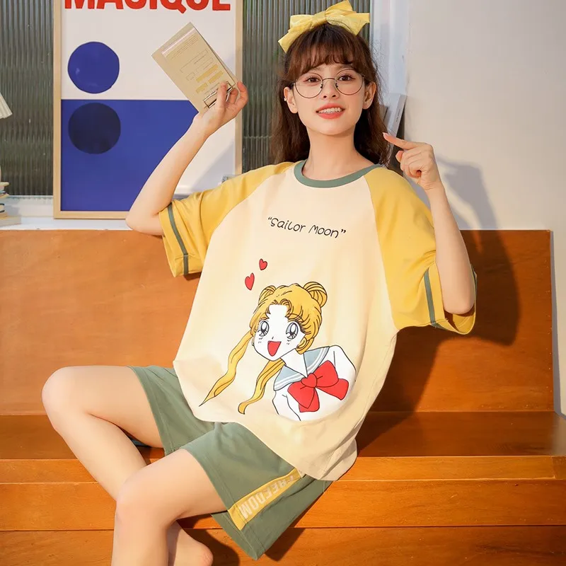 Kawaii Sailor Moon Print Women's Pajamas Set Summer Short Sleeve Nightwear Cute Cartoon Female Homewear Loose Casual Sleepwear
Kawaii Sailor Moon Print Women's Pajamas Set Summer Short Sleeve Nightwear Cute Cartoon Female Homewear Loose Casual Sleepwear