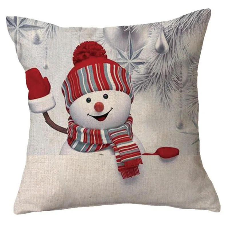 

2pcs/set Car Sofa Throw Cushion Cover Home Decor Textile Flax Pillowcase Merry Christmas Snowman Pattern Decorated Pillow Case