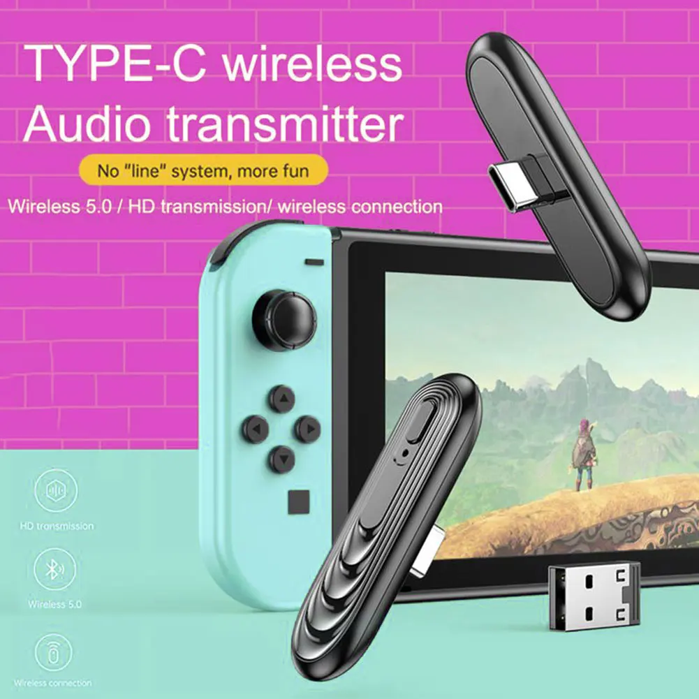 

Type-C Bluetooth Transmitter V5.0 A2DP SBC Low Latency With Mic For Nintendo Switch PS4 TV PC USB Type-C Wireless Adapter