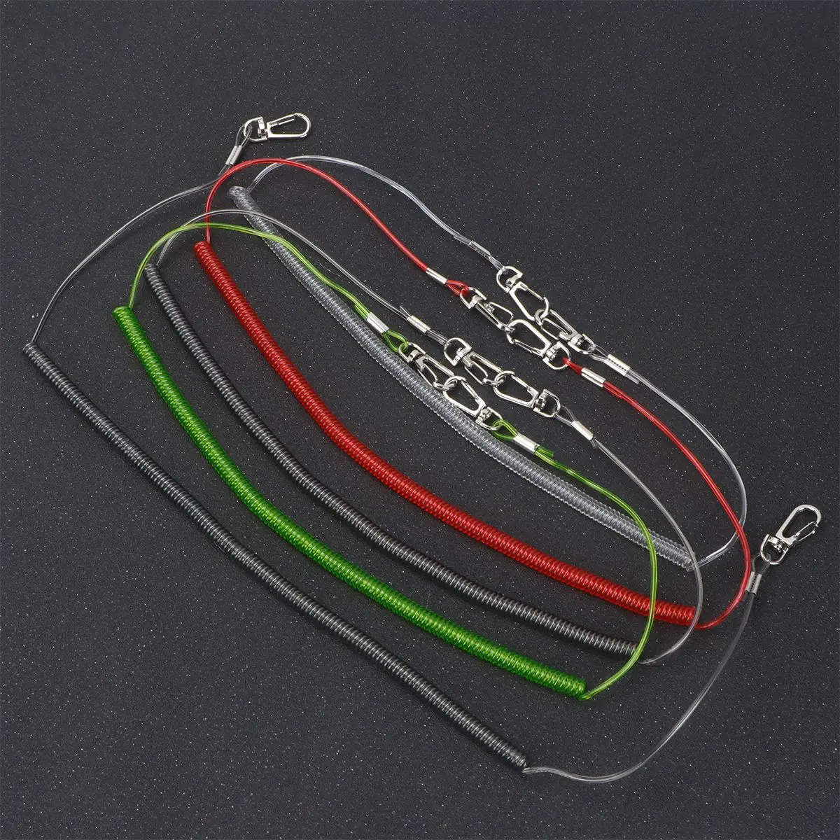 

5 Pcs Retractable Fishing Lanyard Elastic Steel Ropes Key Rings Anti-Lost Spring Fishing Tether For Outdoor With Steel Wire