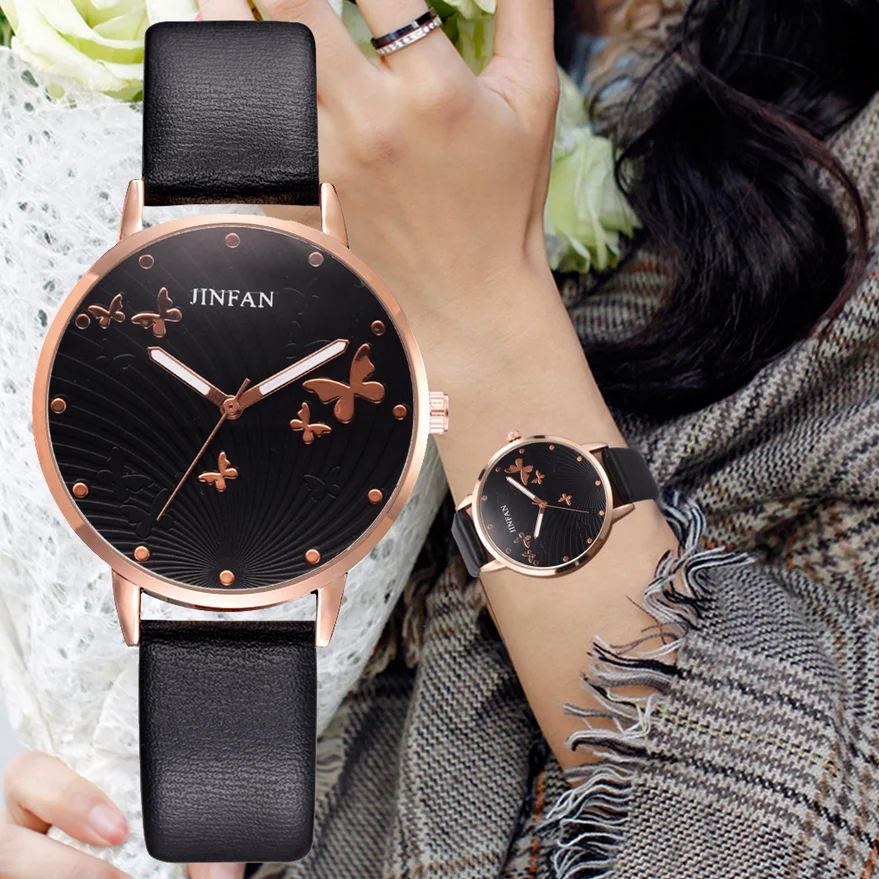 Женские наручные часы классический дизайн с принтом бабочки Роскошные кварцевые