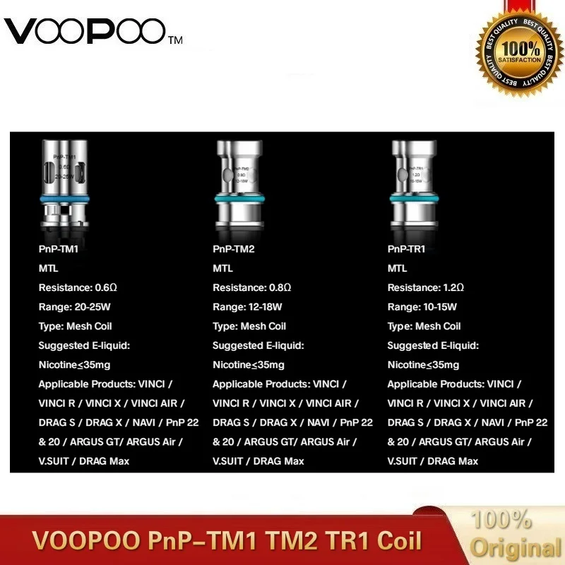 5pcs-15pcs Voopoo PnP-TM1 0.6ohm PnP-TM2 0.8ohm PnP-TR1 PnP TM1 TM2 TR1 Coil for VINCI R X Drag S ARGUS GT AIR V.SUIT | Электроника