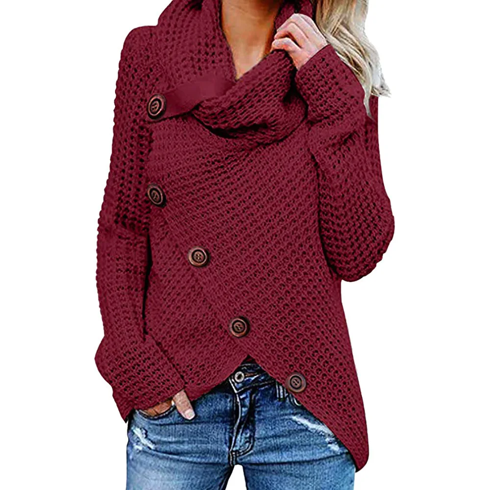 2020 Autumn and Winter European and American Women's New Long-Sleeved Irregular Oblique Button Sweater Sweater
2020 Autumn and Winter European and American Women's New Long-Sleeved Irregular Oblique Button Sweater Sweater