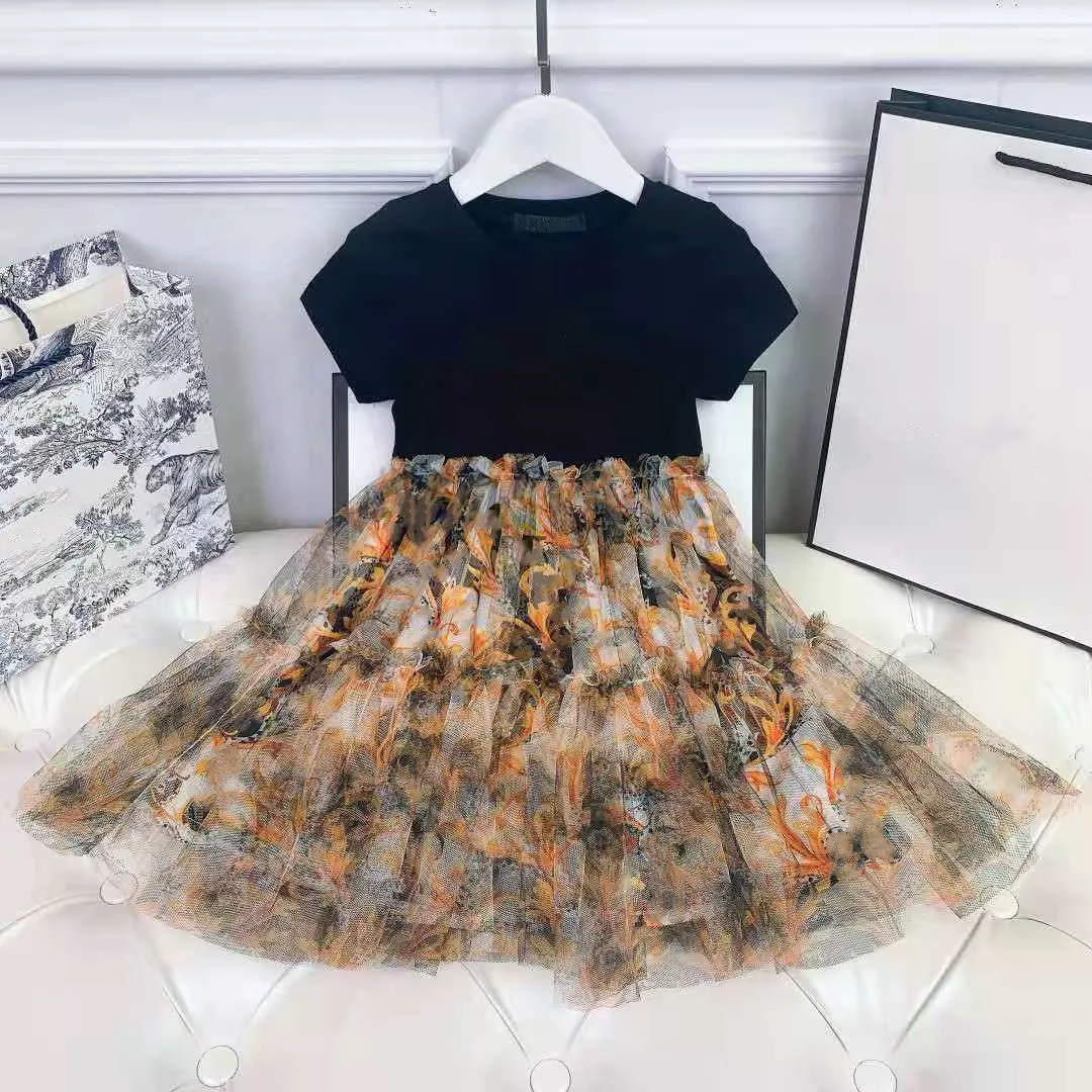 2021 summer new girls' brick ironing mesh dress top brand children's wear 110-160cm