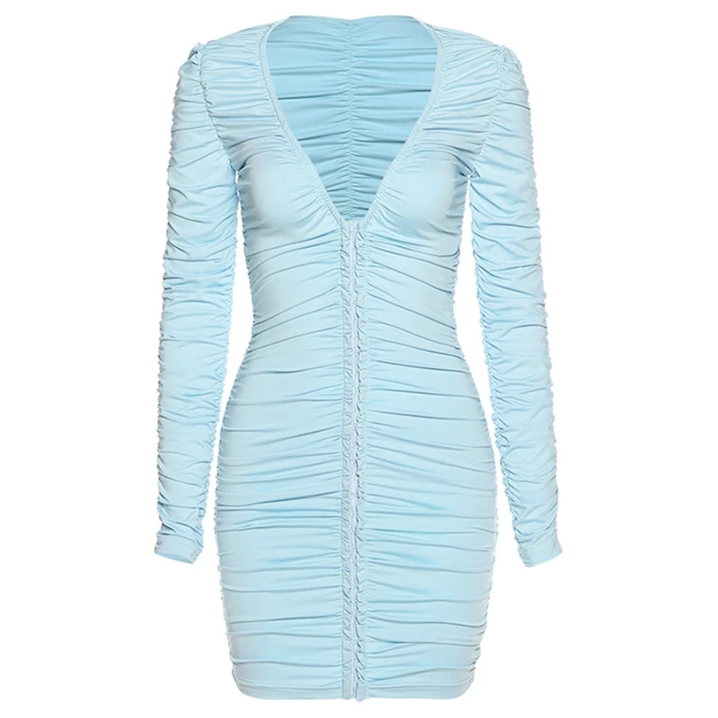 Women Long Sleeve Sexy V-Neck Ruched Stacked Single Breasted Bodycon Mini Dress 6XDA
Women Long Sleeve Sexy V-Neck Ruched Stacked Single Breasted Bodycon Mini Dress 6XDA