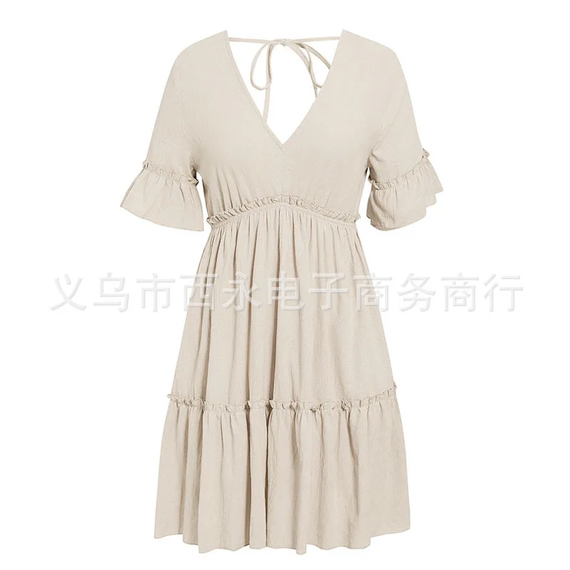 New Arrival Casual Women Ruffles Mini Dress 2020 Summer Fashion V-neck Flare Sleeves Slim Dress
New Arrival Casual Women Ruffles Mini Dress 2020 Summer Fashion V-neck Flare Sleeves Slim Dress