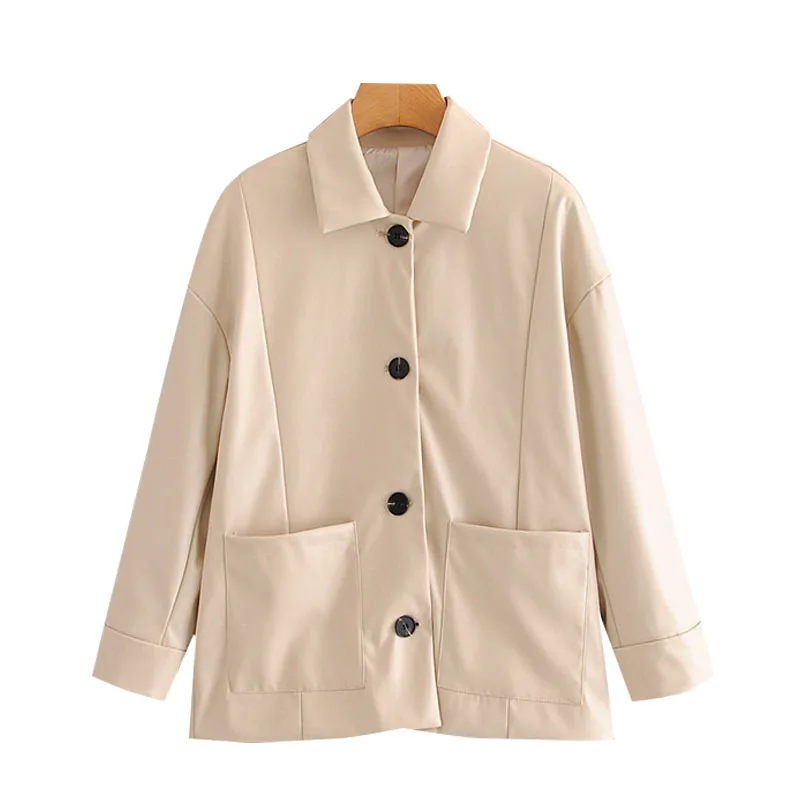 Women Leather Jacket Fashion Faux Button-up Loose Coat Vintage Long Sleeve Pockets Female Outerwear Chic Tops
Women Leather Jacket Fashion Faux Button-up Loose Coat Vintage Long Sleeve Pockets Female Outerwear Chic Tops