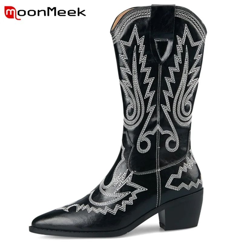 MoonMeek Cowhide Shoes Slip On Square Heels Mid Calf Boots Fashion Casual Ladies Boots Winter Hand Made Comfortable Big Size
MoonMeek Cowhide Shoes Slip On Square Heels Mid Calf Boots Fashion Casual Ladies Boots Winter Hand Made Comfortable Big Size