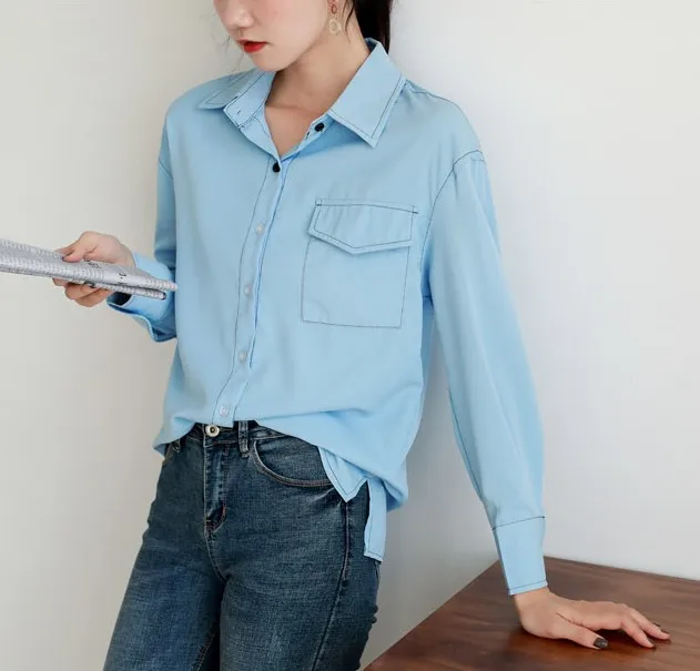 ZAWFL 2020 Spring New Sweet Blue Women's Long Sleeve Shirt Female Base Shirt Korean Style Ms. Turndown Collar Shirts Blouse
ZAWFL 2020 Spring New Sweet Blue Women's Long Sleeve Shirt Female Base Shirt Korean Style Ms. Turndown Collar Shirts Blouse