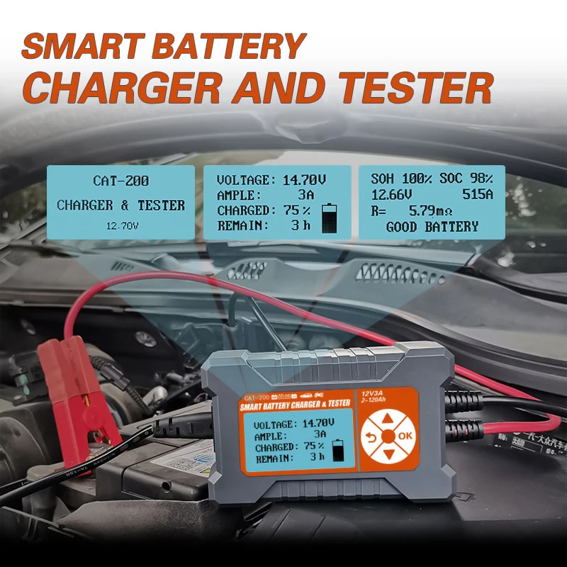 CAT-200 Automotive Analyzer 12V 3A 2-120AH Intelligent LCD Display Tool Battery Tester Battery Charger and Vehicle Tester
CAT-200 Automotive Analyzer 12V 3A 2-120AH Intelligent LCD Display Tool Battery Tester Battery Charger and Vehicle Tester