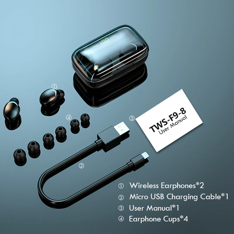 TWS F9 беспроводные наушники 2000 мАч зарядный Чехол спортивные Bluetooth сенсорные