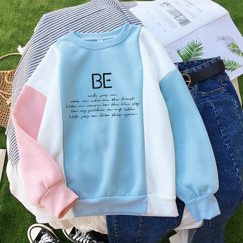 Autumn Winter Women Fleece Color Block O-neck Sweatshirt Kpop Bangtan Boys BE Print Letter Tops Fashion Korean Harajuku Pullover
Autumn Winter Women Fleece Color Block O-neck Sweatshirt Kpop Bangtan Boys BE Print Letter Tops Fashion Korean Harajuku Pullover