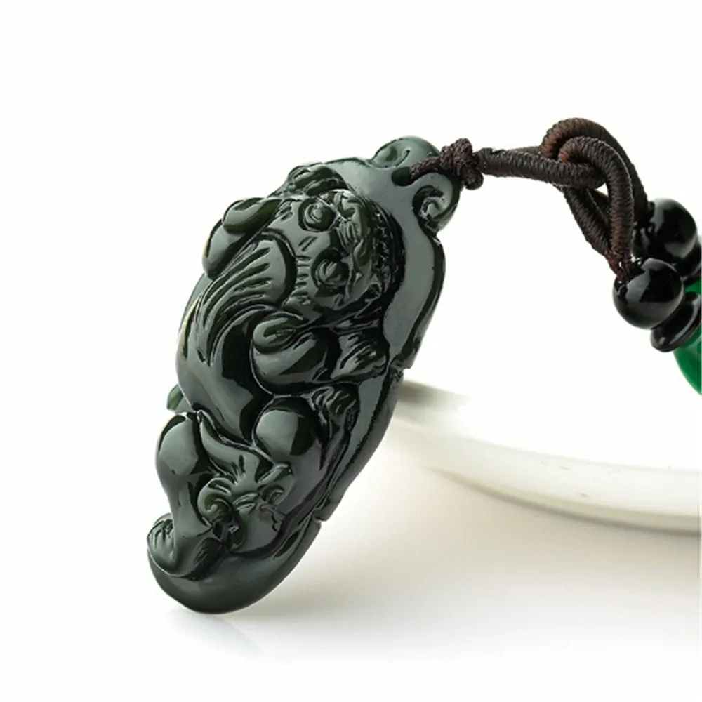 

Exquisite Chinese Natural Xinjiang Green Hetian Jadeite Hand Carve Lucky A leaf of Pixiu Pendant + Free Rope Necklace Wholesale