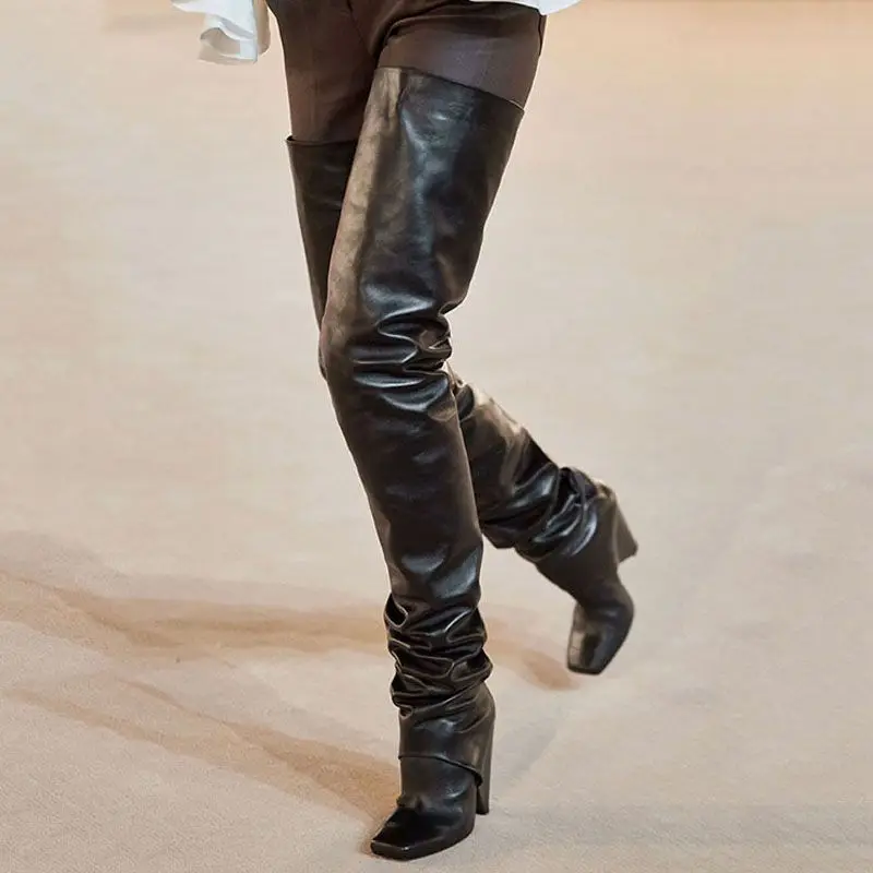 New style square head walk show high heel over knee fashion pants and boots women's personality fashion large size long
New style square head walk show high heel over knee fashion pants and boots women's personality fashion large size long