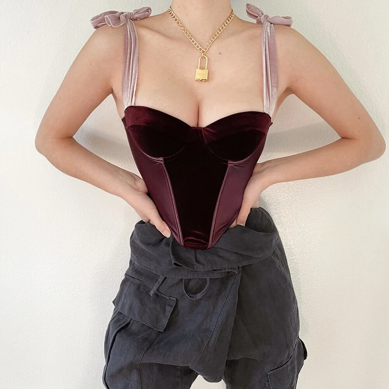 Velour Tank Top Padded Underwire Boning Lining Tie up Single Breasted Summer Bustier Women Casual Sexy Party Corset Top
Velour Tank Top Padded Underwire Boning Lining Tie up Single Breasted Summer Bustier Women Casual Sexy Party Corset Top