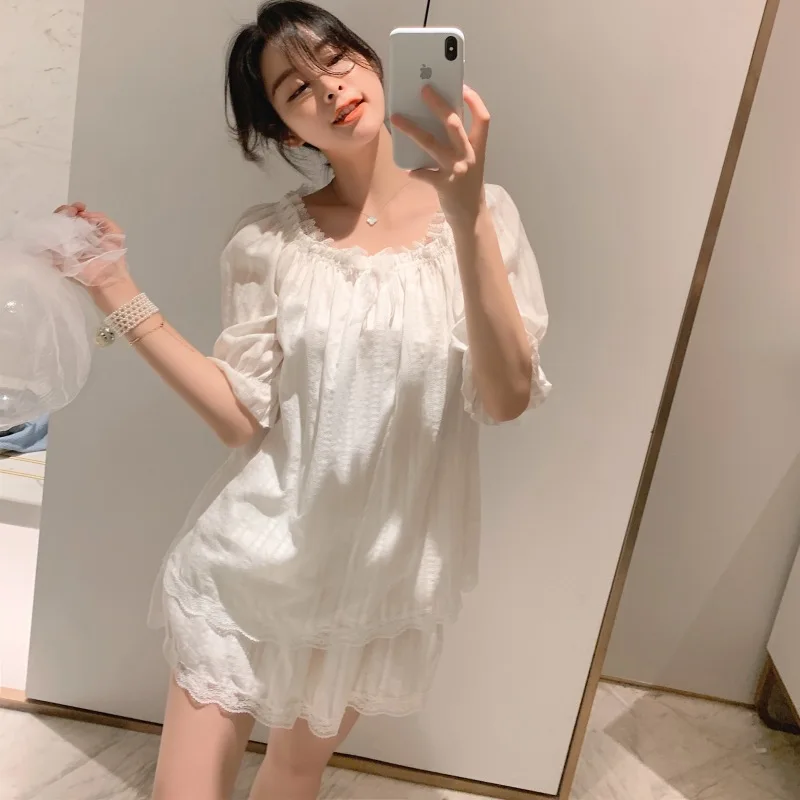 Cute Pajamas Set 2021 Summer Lace Princess Short Sleeve Shorts Sleepwear Cotton Vintage Court Square Collar Simple Homewear Girl 
Cute Pajamas Set 2021 Summer Lace Princess Short Sleeve Shorts Sleepwear Cotton Vintage Court Square Collar Simple Homewear Girl
