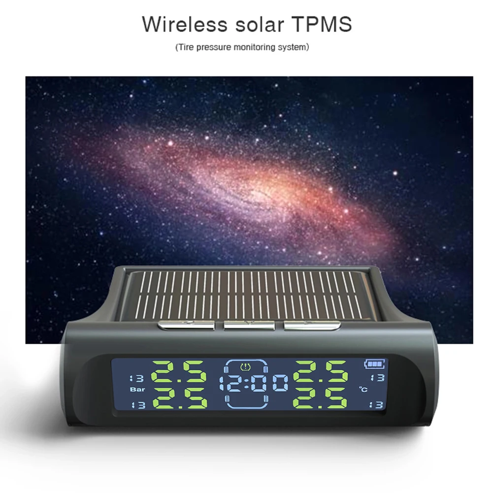 Solar TPMS Car Tire Pressure Alarm Monitor System Clock LCD Display Car Security Alarm Systems Tyre Pressure Temperature Warning 
Solar TPMS Car Tire Pressure Alarm Monitor System Clock LCD Display Car Security Alarm Systems Tyre Pressure Temperature Warning