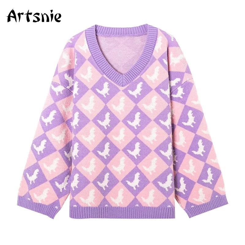 Женский свитер с V-образным вырезом Artsnie, розовый мультяшный свитер с длинными рукавами, зимний теплый джемпер оверсайз, 2020
Женский свитер с V-образным вырезом Artsnie, розовый мультяшный свитер с длинными рукавами, зимний теплый джемпер оверсайз, 2020