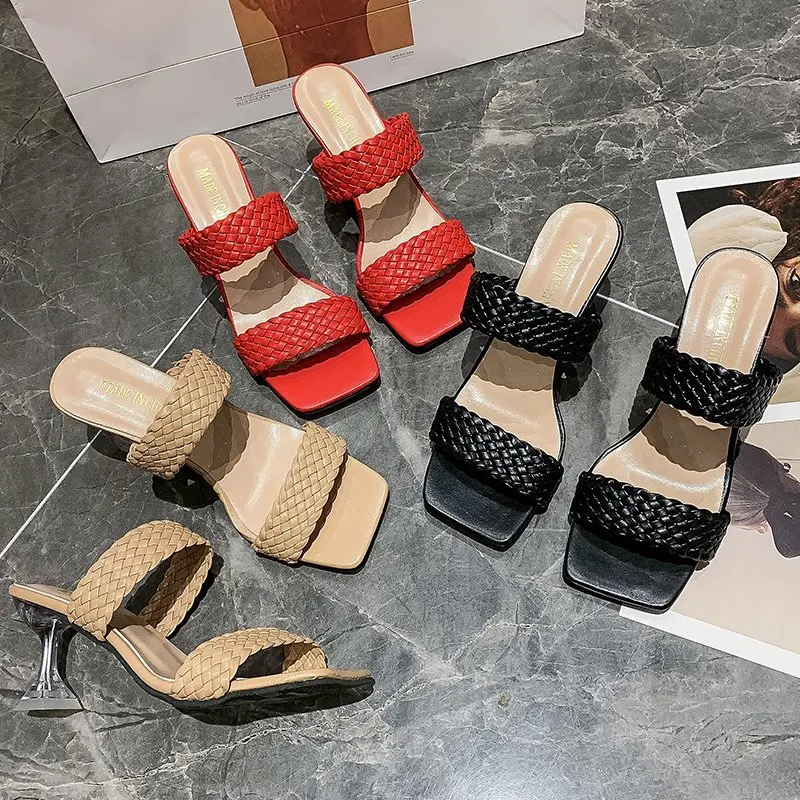 Women Sandals 2021 Summer Ladies Fashion Weave High Heels Sandals Square Toe Thin Heels Slippers Shoes Women Big Size 41 42
Women Sandals 2021 Summer Ladies Fashion Weave High Heels Sandals Square Toe Thin Heels Slippers Shoes Women Big Size 41 42