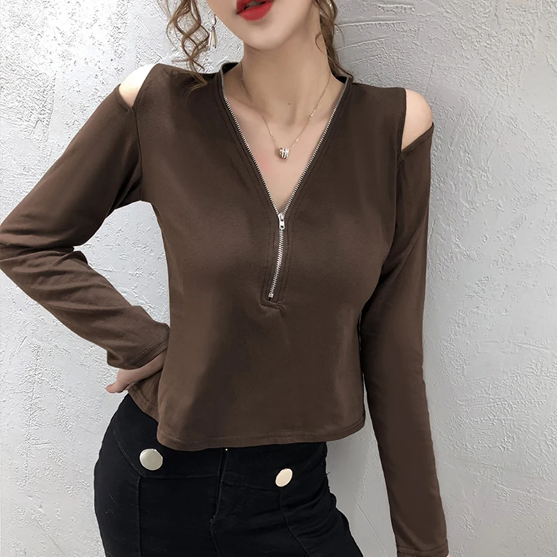 V Neck Cotton Hollow Out T Shirt Women Autumn Casual Long Sleeve Tees Female Fashion Zipper Slim Short Tshirt Tops Poleras Mujer
V Neck Cotton Hollow Out T Shirt Women Autumn Casual Long Sleeve Tees Female Fashion Zipper Slim Short Tshirt Tops Poleras Mujer