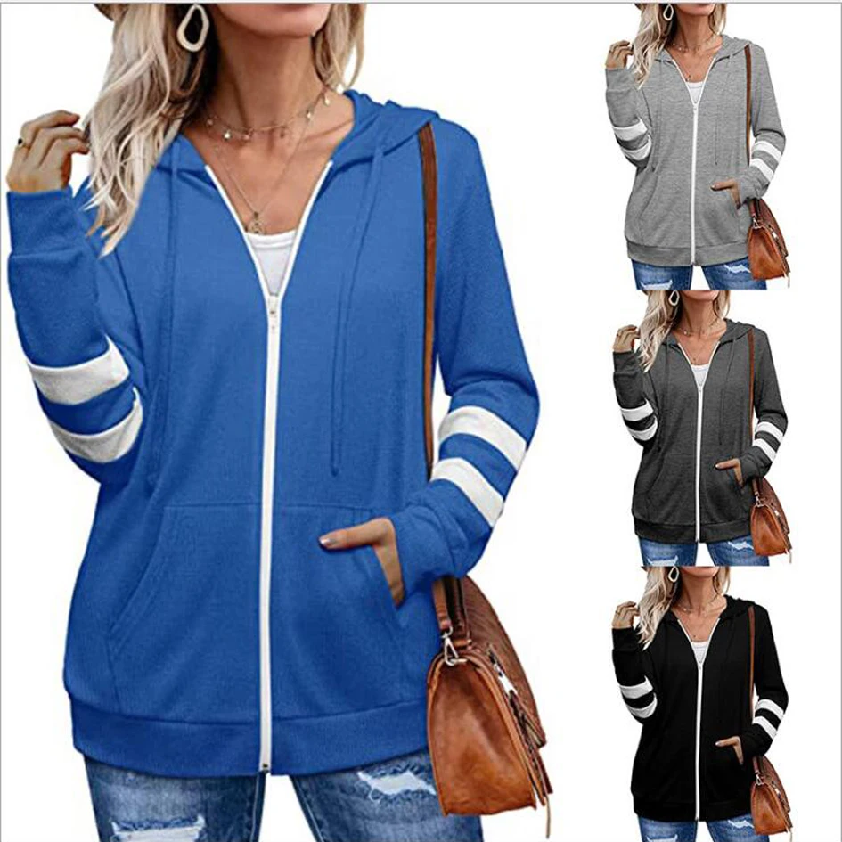 

Sports Solid Color Long Sleeve Hoodies Zipper Hooded Sweatshirt Jacket Loose Warm Jacket Tops Women Autumn Coat M6217