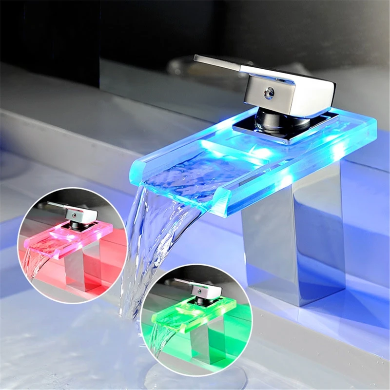 LED Basin Faucet Brass Waterfall Temperature Colors Change Bathroom Mixer Tap
LED Basin Faucet Brass Waterfall Temperature Colors Change Bathroom Mixer Tap