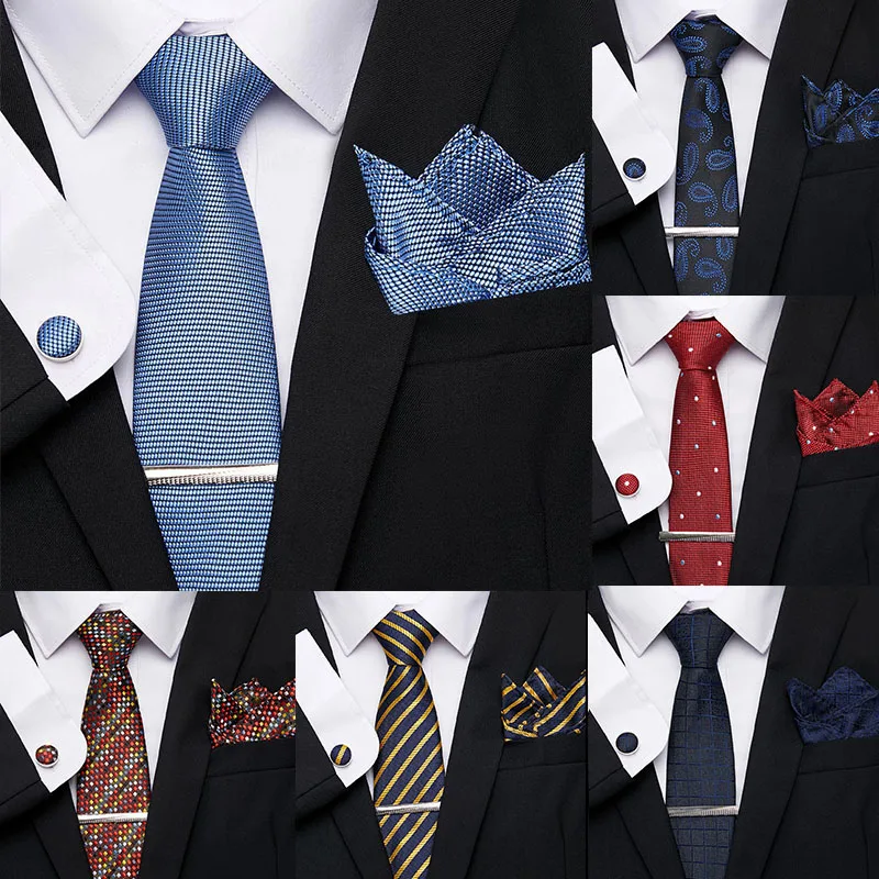 Luxury 7.5 cm 100% Silk Men's Ties Clip Handkerchief Cuffink Necktie Set Red Stripe Necktie Formal Dress Accessories Wedding
Luxury 7.5 cm 100% Silk Men's Ties Clip Handkerchief Cuffink Necktie Set Red Stripe Necktie Formal Dress Accessories Wedding