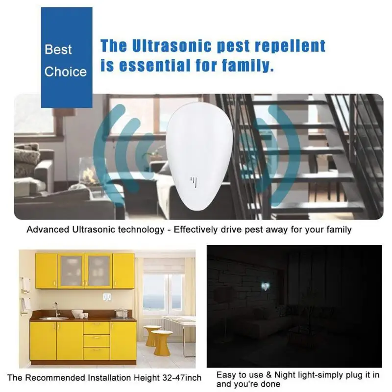 EU/US/UK Ultrasonic Pest Repeller Electronic Mosquito Repellent Mouse Spiders Cockroach Insect Killer Control Insect Repellent
EU/US/UK Ultrasonic Pest Repeller Electronic Mosquito Repellent Mouse Spiders Cockroach Insect Killer Control Insect Repellent