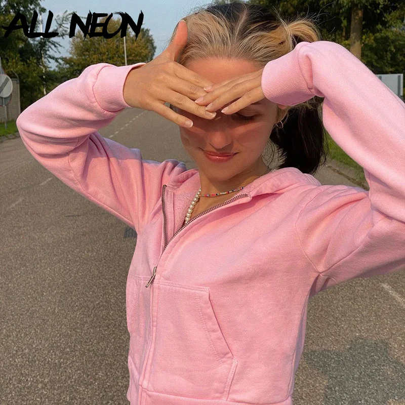 ALLNeon Y2K моды молния Обрезанные Топы Винтаж E девочка розовый розовая детская