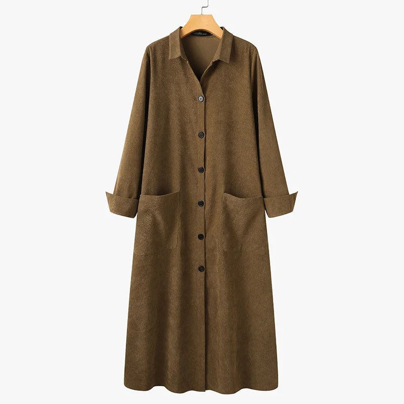 ZANZEA Women Vintage Corduroy Long Coats Autumn Long Sleeve Solid Thin Jackets Retro Lapel Neck Pockets Outwear Casual Cardigan
ZANZEA Women Vintage Corduroy Long Coats Autumn Long Sleeve Solid Thin Jackets Retro Lapel Neck Pockets Outwear Casual Cardigan