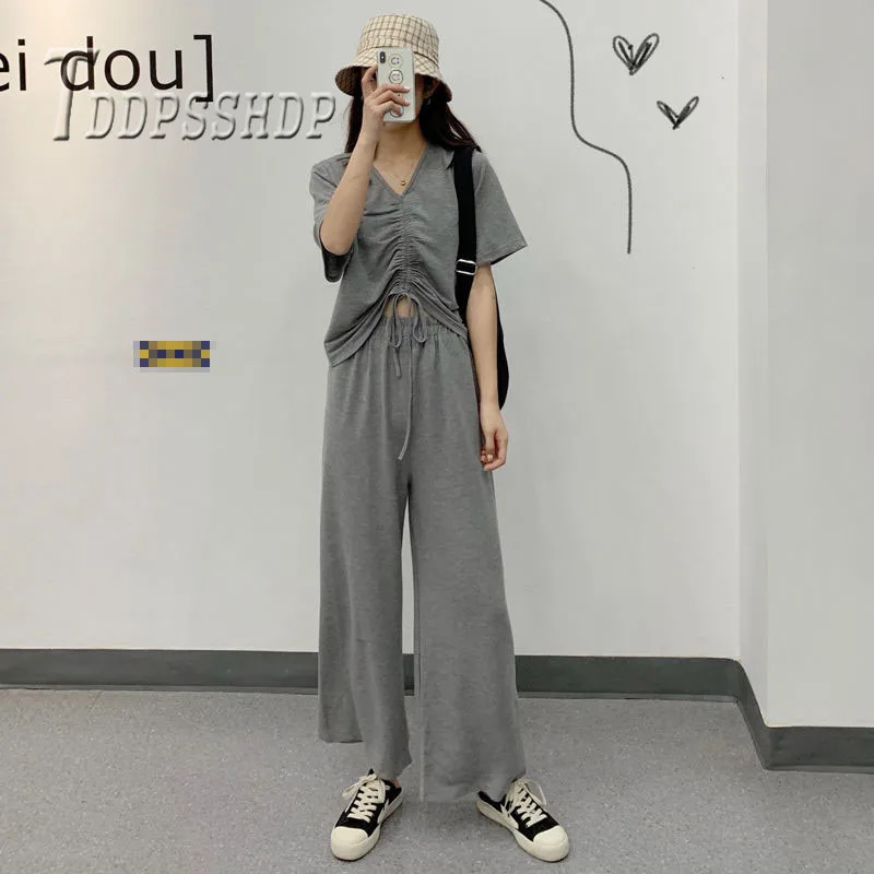 2019 Plus Size Casual Women Sets Drawstring T Shirt and Wide Leg Pants Female Sets
2019 Plus Size Casual Women Sets Drawstring T Shirt and Wide Leg Pants Female Sets