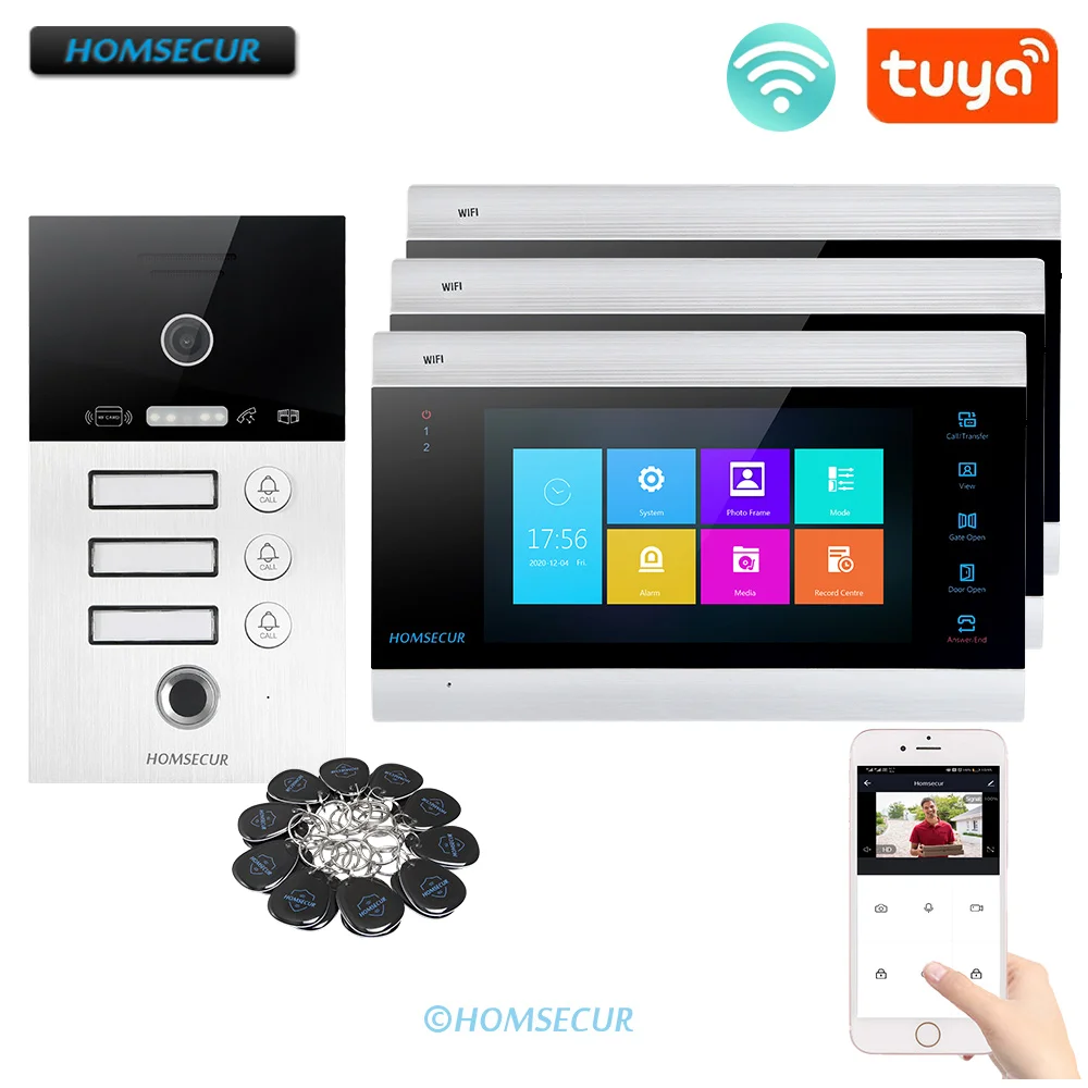 Домашний домофон HOMSECUR 4-ядерный проводной Wi-Fi 7 дюймов датчик отпечатков пальцев