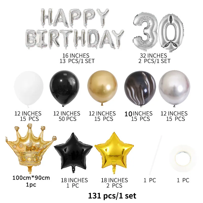 131pcs/lot Happy Birthday Balloons Set Latex Balloon Foil Crown Ball Number 16 18 21 30 50 70 Birthday Party Decorations Adult
131pcs/lot Happy Birthday Balloons Set Latex Balloon Foil Crown Ball Number 16 18 21 30 50 70 Birthday Party Decorations Adult