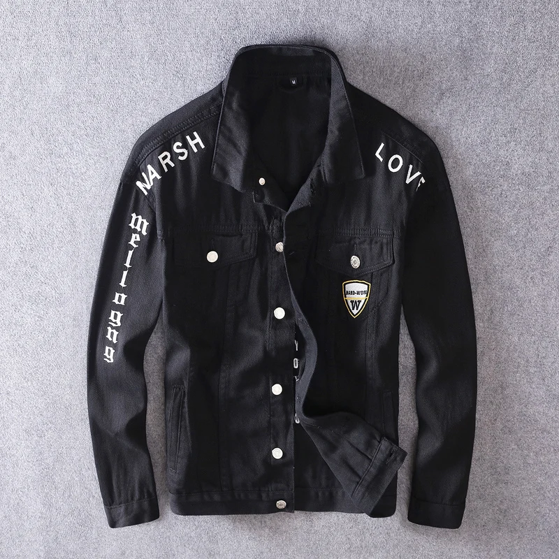 Newly Spring Autumn Fashion Jacket Men Black Embroidery Designer Casual Denim Cotton Coats Streetwear Punk Style Chaqueta Hombre 
Newly Spring Autumn Fashion Jacket Men Black Embroidery Designer Casual Denim Cotton Coats Streetwear Punk Style Chaqueta Hombre