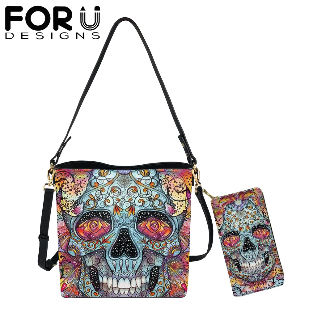 FORUDESIGNS Women Elegant Bucket Bags Skeletons and Flowers Pattern Shoulder Bag 2Pcs/Set Purse Ladies Multifunction Eco Handbag
FORUDESIGNS Women Elegant Bucket Bags Skeletons and Flowers Pattern Shoulder Bag 2Pcs/Set Purse Ladies Multifunction Eco Handbag