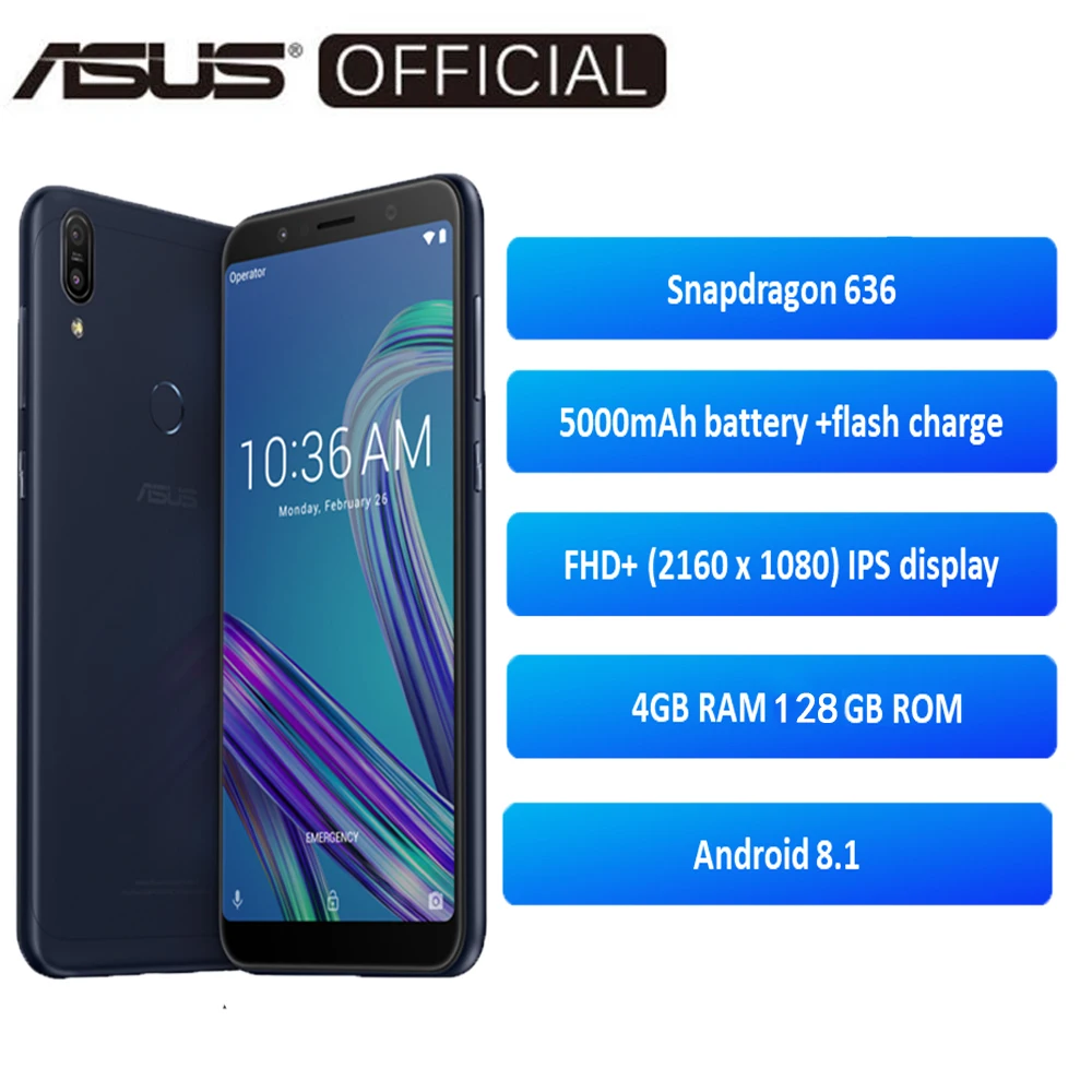 Смартфон ASUS ZenFone Max Pro (M1) 4+64/128 Гб процессор SnapDragon 636 Android 8 1 аккумулятор 5000 мАч