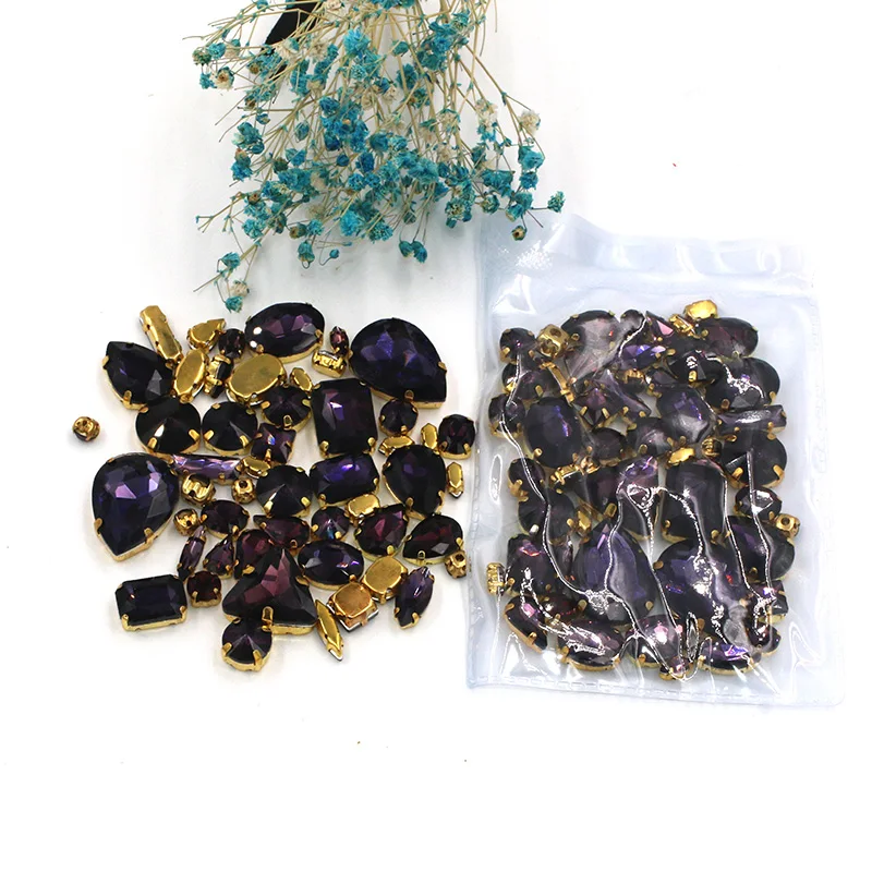 50pcs/bag Clothing accessories mixed shape Deep purple glass crystal sewing rhinestones with gold base for dress/garment/shoes
50pcs/bag Clothing accessories mixed shape Deep purple glass crystal sewing rhinestones with gold base for dress/garment/shoes