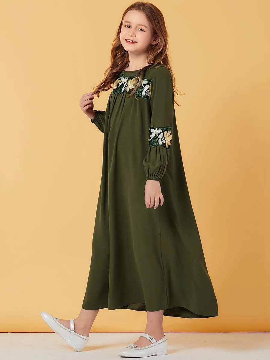 Пот мусульманское платье девушки с пышными рукавами цветочные