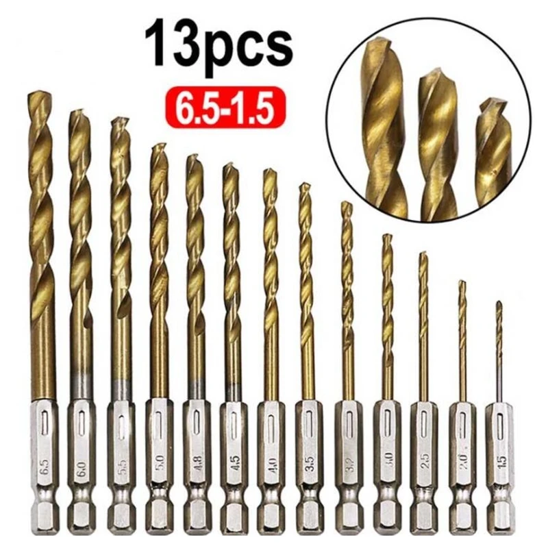 13PCS HSS Hexagonal Shank Twist Drill Set Electric Screwdriver Drill Bit High Speed Steel Electric Drill Drill Bit Kit 1.5-6.5mm
13PCS HSS Hexagonal Shank Twist Drill Set Electric Screwdriver Drill Bit High Speed Steel Electric Drill Drill Bit Kit 1.5-6.5mm