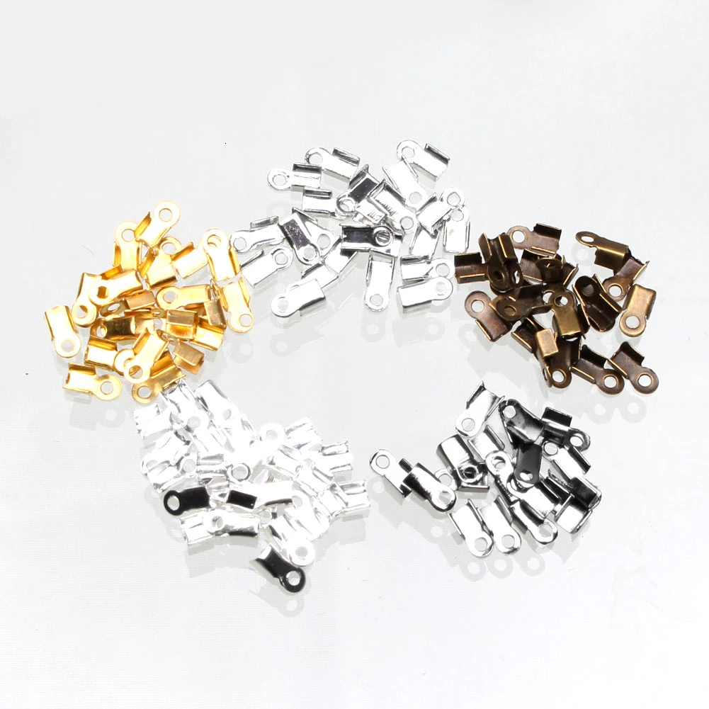 200pcs Leather Cord End Caps Beads Clasps Crimp Silver/Gold/Antique Bronze Color Connectors for Jewelry Making | Украшения и