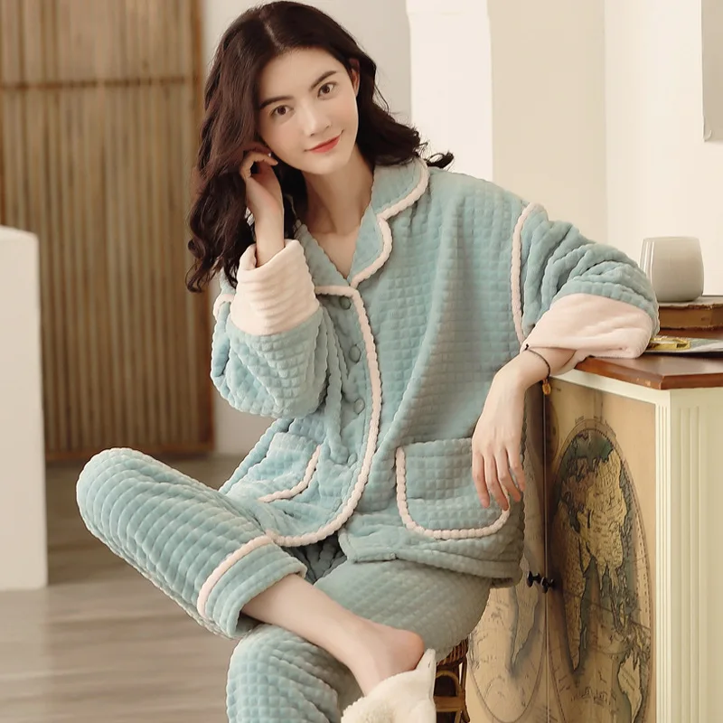Leisure And Comfortable Solid Color Flannel Women Pajama Long Sleeve Trousers With Pockets XXL Large Size Home Wear Nightwear
Leisure And Comfortable Solid Color Flannel Women Pajama Long Sleeve Trousers With Pockets XXL Large Size Home Wear Nightwear