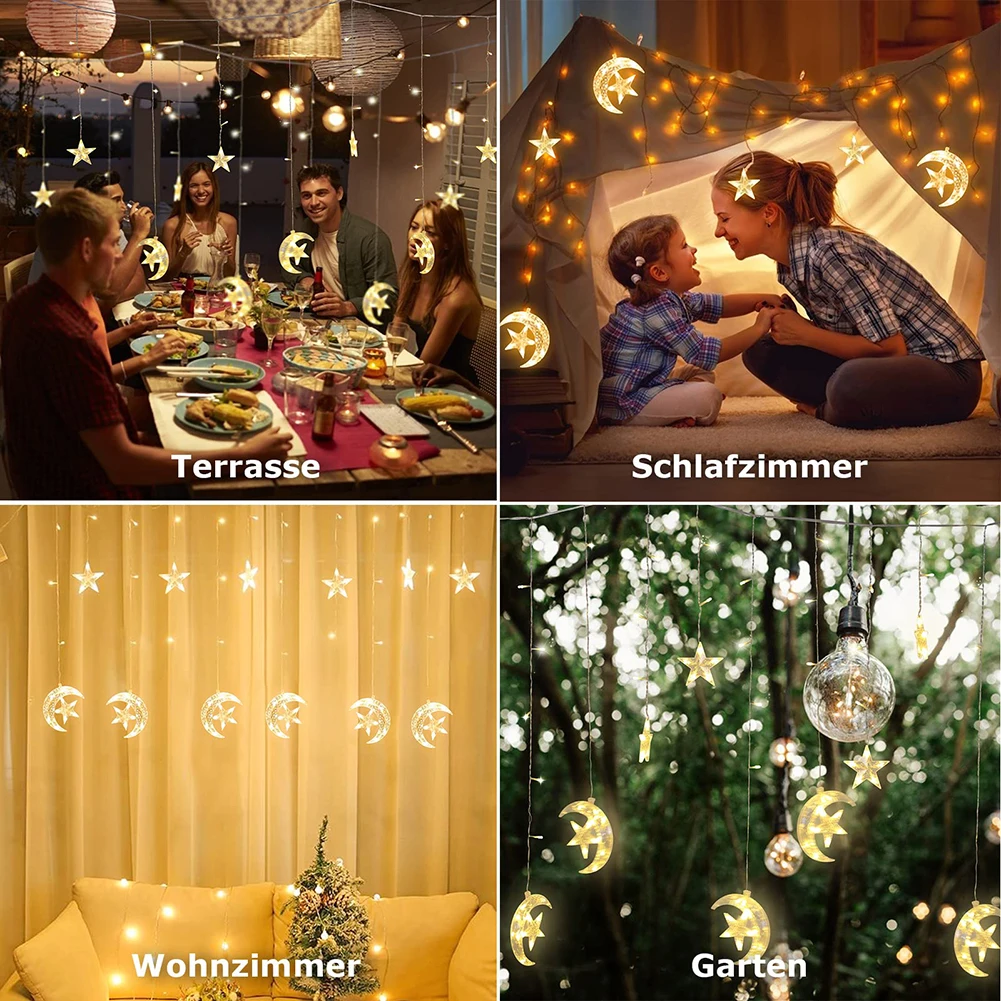 Star Moon LED Fairy Curtain Light Festival Holiday Garland String Lamp New Year Christmas Party Wedding Outdoor Indoor Bedroom
Star Moon LED Fairy Curtain Light Festival Holiday Garland String Lamp New Year Christmas Party Wedding Outdoor Indoor Bedroom